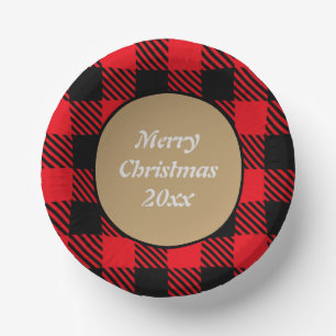 Custom Xmas plaid black and red pattern tartan Paper Plate