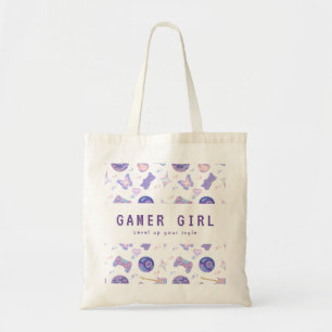 Custom Y2K Purple Kitsch Disco Gamer Girl Pattern Tote Bag