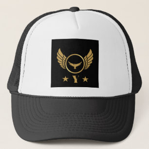 Custom Y letter Gold Eagle wings White and Black Trucker Hat
