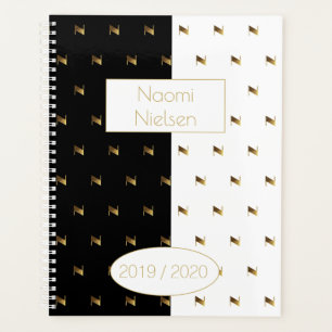 Custom Year 2019 2020 Black White Gold Monogram N Planner