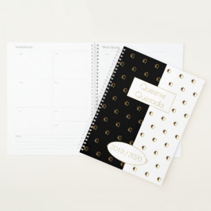 Custom Year 2019 2020 Black White Gold Monogram Q Planner