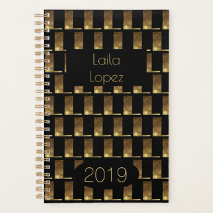 Custom Year 2019 Black Gold Monogram L Elegant Planner