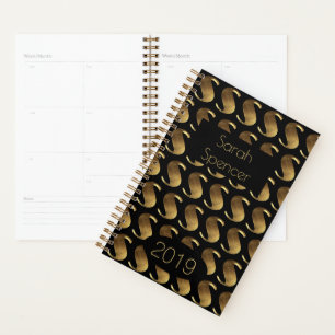 Custom Year 2019 Black Gold Monogram S Elegant Planner