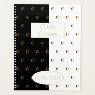 Custom Year 2020 2021 Black White Gold Monogram O Planner