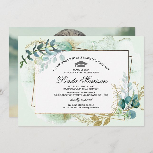 Custom Year  and Photo Graduation Party  Invitation (Front/Back)