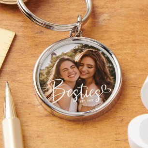 Custom Year Besties BFF Modern Script Photo Key Ring