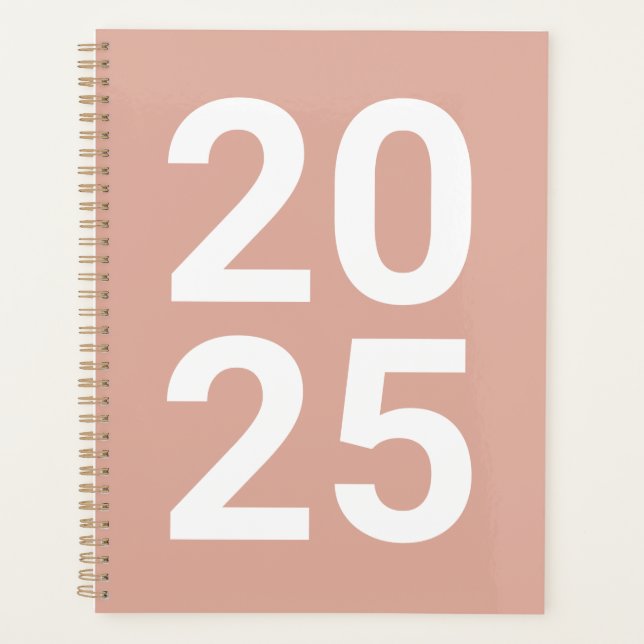Custom year dusty pink modern typography numbers planner (Front)