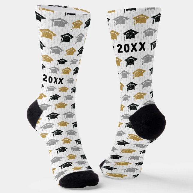 Custom Year Graduation Cap Trio Pattern Socks (Angled)