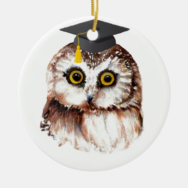 Custom Year Graduation Fun Wise Owl Ceramic Tree Decoration (Front)