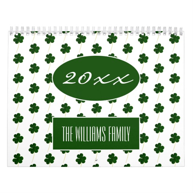 Custom Year Irish Shamrock Pattern Modern 2020 Calendar (Cover)