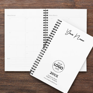 Custom Year, Logo, Name and Text, White Diary Planner