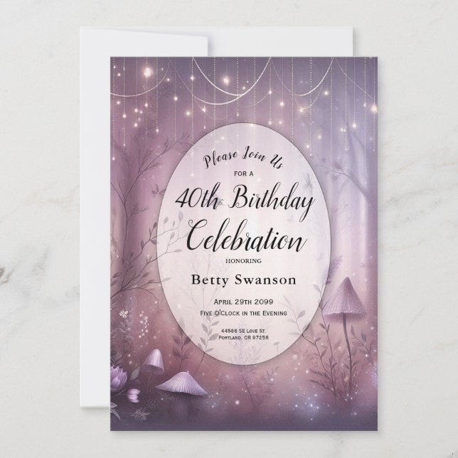 Custom Year Magical Lavender Fairy Lights Birthday Invitation (Front)