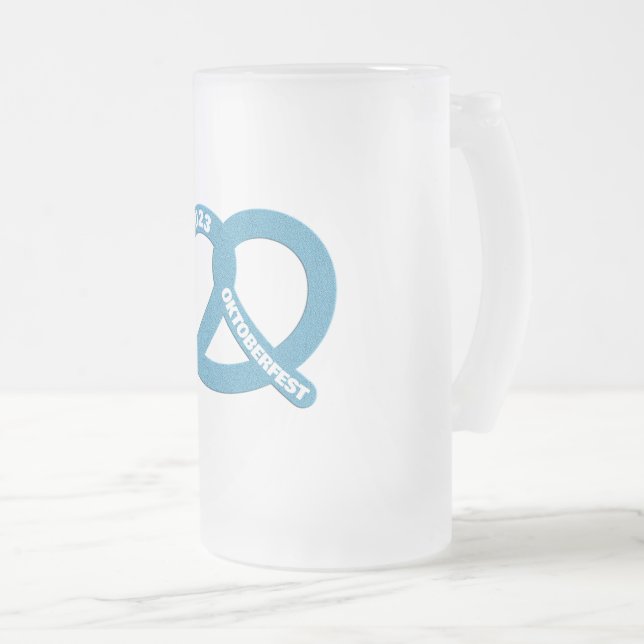 Custom Year Pretzel Brezel Oktoberfest 2023 Frosted Glass Beer Mug (Front Right)
