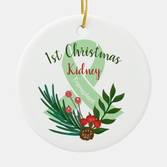 Custom Year & Transplant Tyoe Christmas Ceramic Tree Decoration (Front)