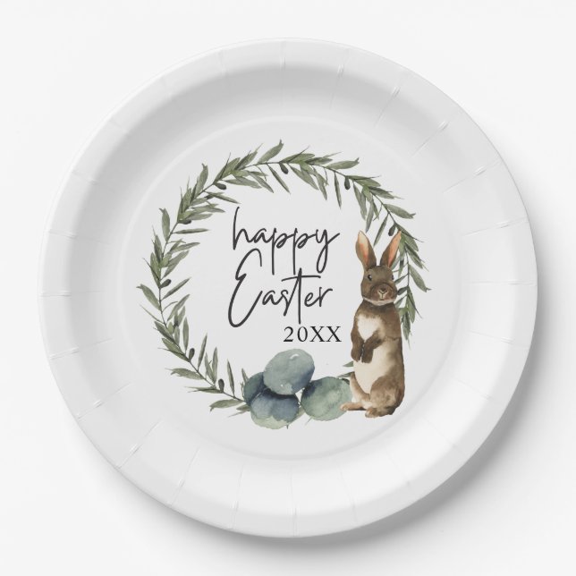 Custom Year Watercolor Easter Wreath  Paper Plate (Front)