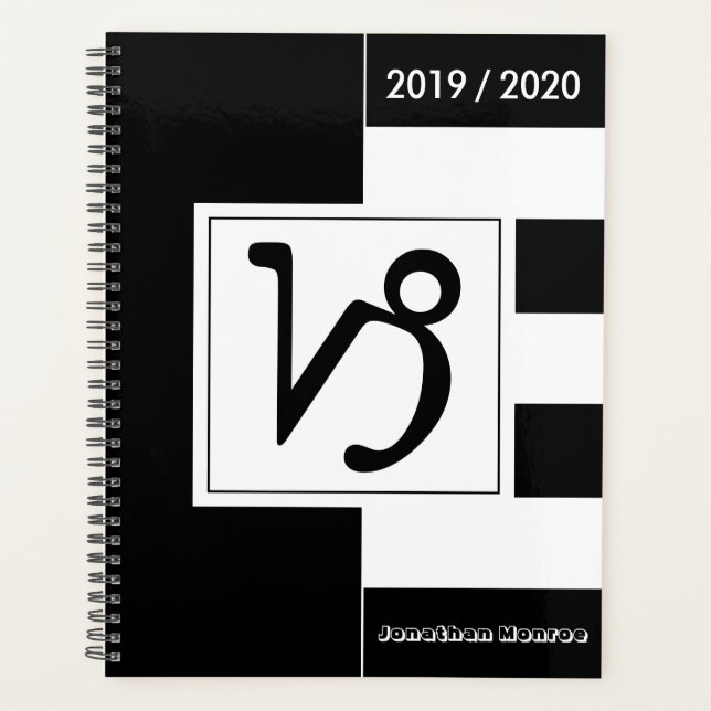 Custom Year Zodiac Sign Capricorn Black and White Planner (Front)