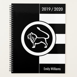 Custom Year Zodiac Sign Leo Black and White Planner