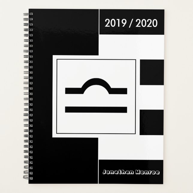 Custom Year Zodiac Sign Libra Black and White Planner (Front)