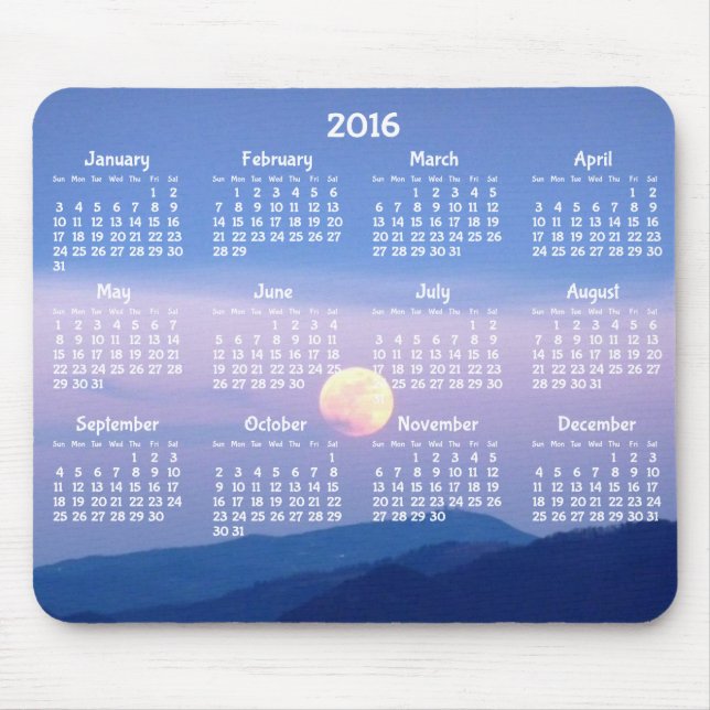 Custom Yearly Calendar 2016 Mouse Pads Full Moon (Front)