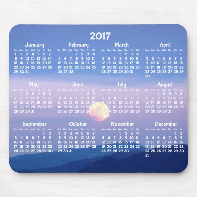 Custom Yearly Calendar 2017 Mouse Pads Full Moon (Front)