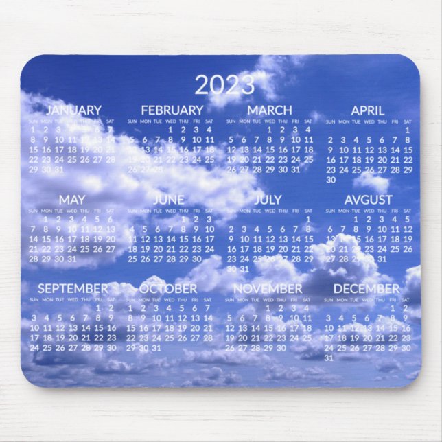 Custom Yearly Calendar 2023 Mouse Pad Clouds (Front)