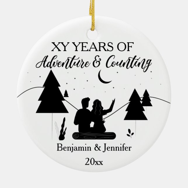 Custom Years of adventure & counting Anniversary Ceramic Tree Decoration (Back)