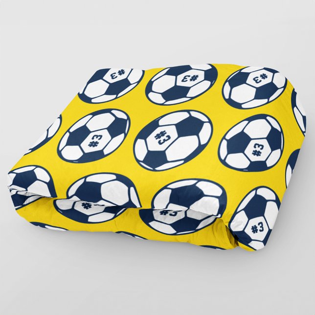 Custom Yellow and Navy Blue Soccer Ball Pattern Fleece Blanket (Creator Uploaded)