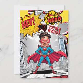 Custom Yellow and Red Superhero caricature Invitation