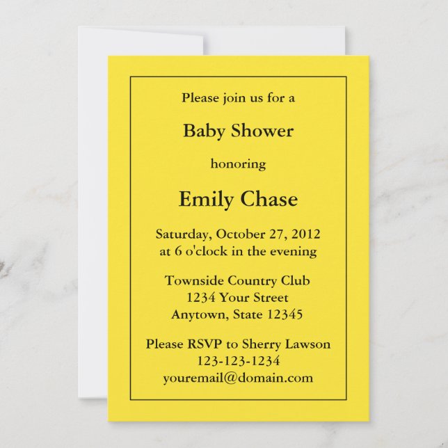 Custom Yellow Baby Shower Invitation (Front)