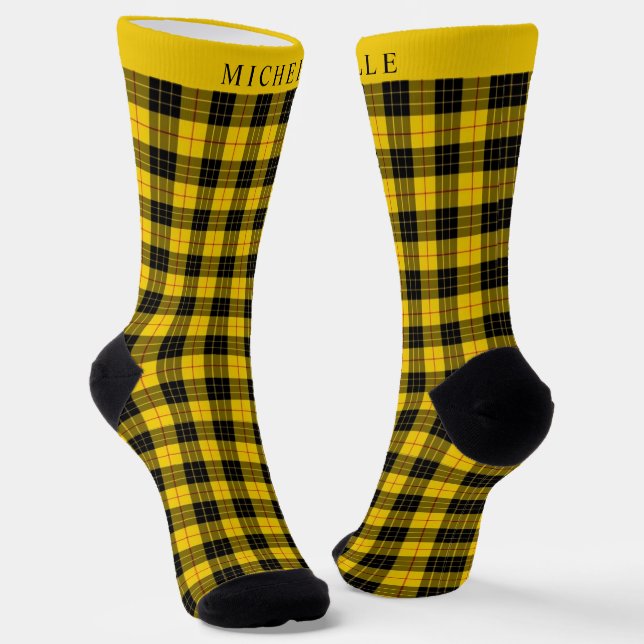 Custom Yellow Black Chequered Pattern Socks (Angled)