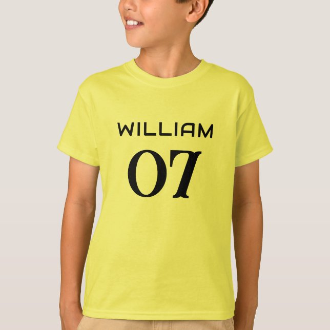 Custom Yellow & Black Kids | Number Sports T-Shirt (Front)