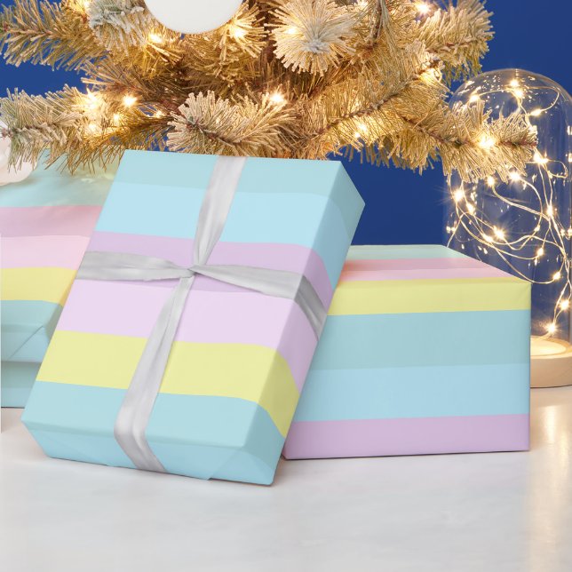Custom Yellow Blue Purple Pastel Colours Stripes Wrapping Paper (Holidays)