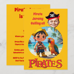 Custom Yellow Caricature Pirate 6th Birthday Invitation
