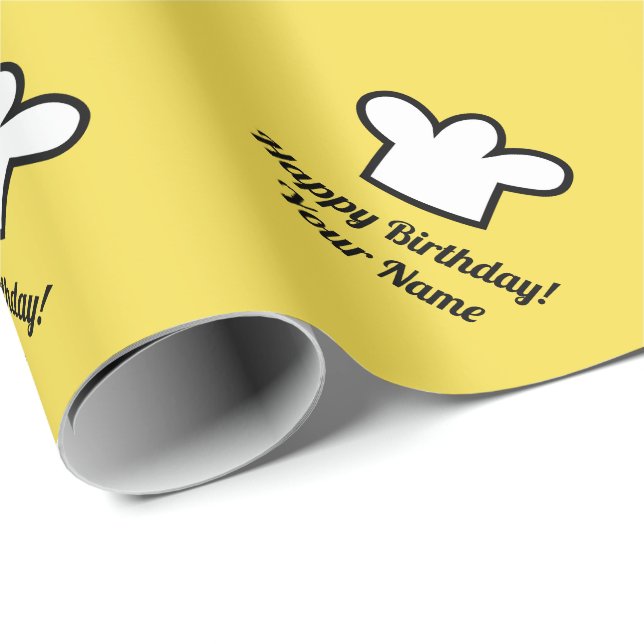 Custom yellow chef cook hat Birthday Wrapping Paper (Roll Corner)