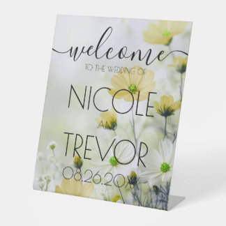 Custom Yellow Dainty Flowers Welcome Wedding Pedestal Sign