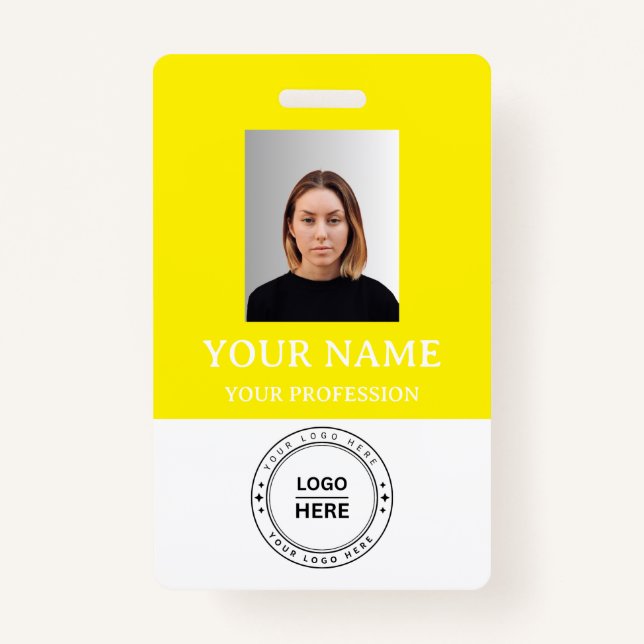 Custom yellow Employee Badge with Photo, Logo, QR ID Badge (Front)