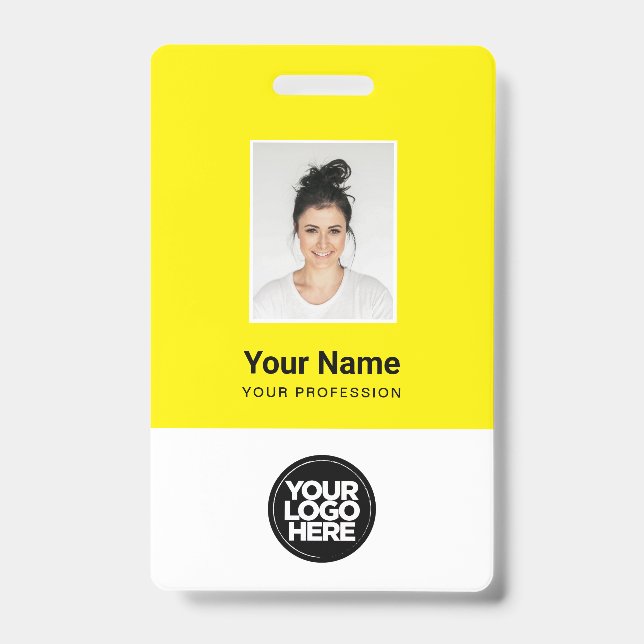 Custom Yellow Employee Photo, Bar Code, Logo, Name ID Badge (Front)