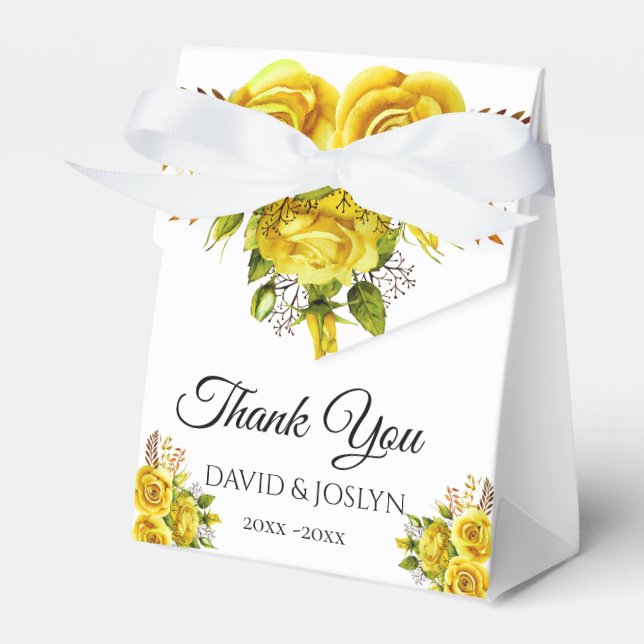 Custom Yellow Floral Autumn Wedding Anniversary Favour Box (Front Side)