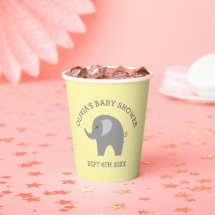 Custom yellow grey elephant baby shower party cups