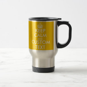Custom yellow Keep Calm and your text travel mug