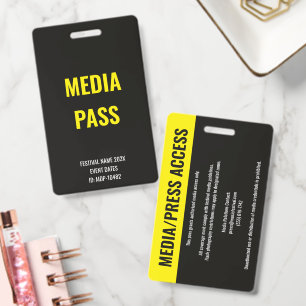 Custom Yellow Media Press Access Concert Festival ID Badge