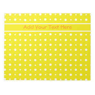 Custom Yellow Notepad or Jotter, White Polka Dots