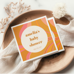 Custom Yellow Orange Pink Marble Baby Shower Napkin