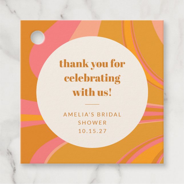 Custom Yellow Pink Marble Bridal Shower Thank You Favour Tags (Front)