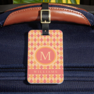 Custom Yellow Pink Red Orange Argyle Pattern Luggage Tag