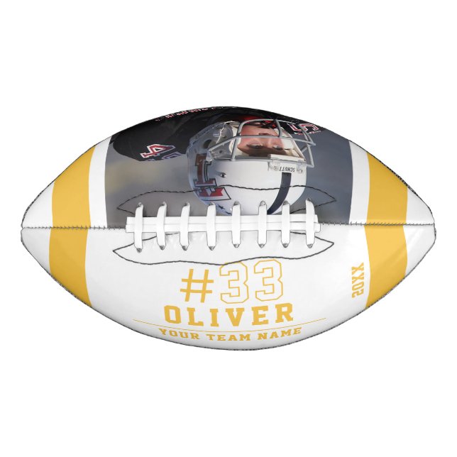 Custom Yellow Player Name Number Team Photo Football (Front)