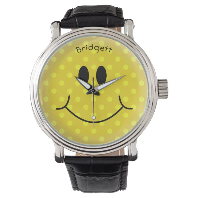 Custom Yellow Polka Dot Happy Face Watch (Front)