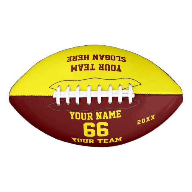 Custom yellow red Football with Name, Number, Team (Front)