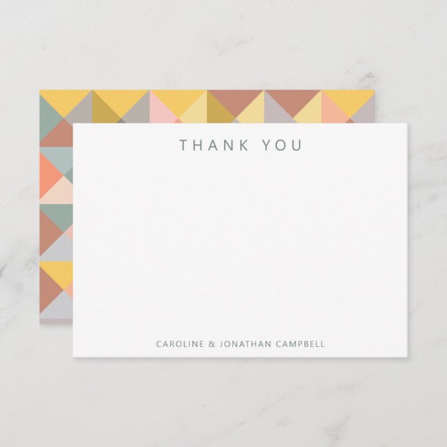 Custom Yellow Sage Rustic Geometric Earthy Wedding Thank You Card (Front/Back)