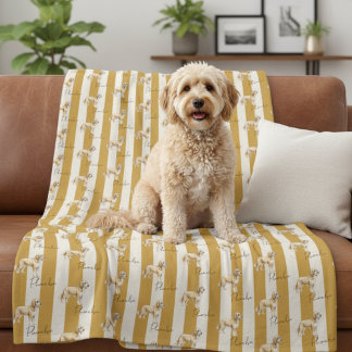 Custom Yellow Stripe Golden Doodle Pet Name Fleece Blanket